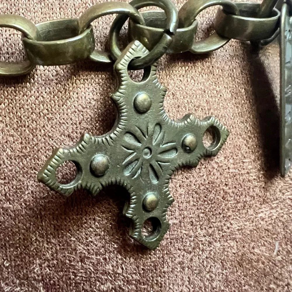 Studio In New York Brass Charm Chain Belt Made in Italy 40 Inch Whimsical Goth